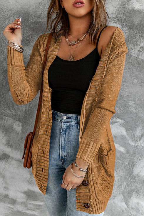 Front Pocket And Buttons Closure Cardigan